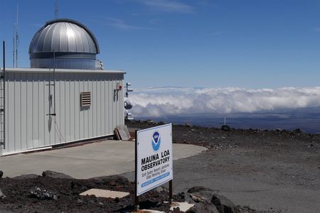 A photo of the Mauna Loa Atmospheric Baseline Observatory in Hawaii where scientists measure atmospheric concentrations of the greenhouse gas carbon dioxide.
