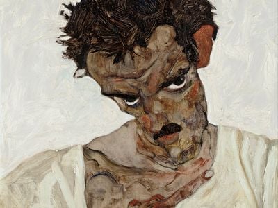 Egon Schiele, "Self-Portrait with Lowered Head," 1912