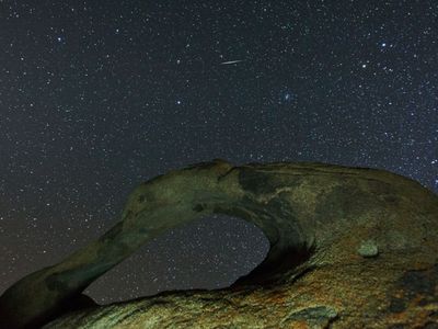 Geminids streak across the skies above the Alabama Hills. The approaching asteroid is thought to be the parent body of this annual meteor shower.