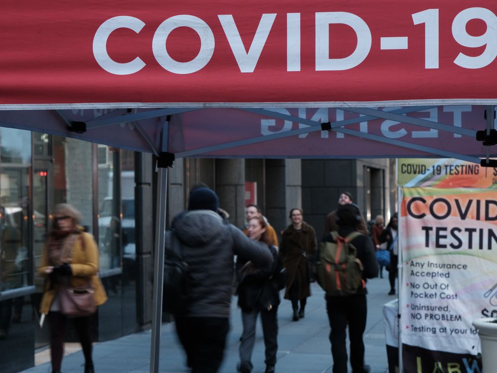 A Covid-19 testing site on a sidewalk in New York City