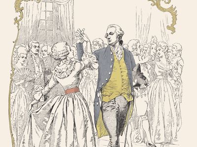 Harper's Bazaar celebrated the centennial of George Washington's 1789 inauguration with a cover featuring the first president dancing the minuet at his inaugural ball. 