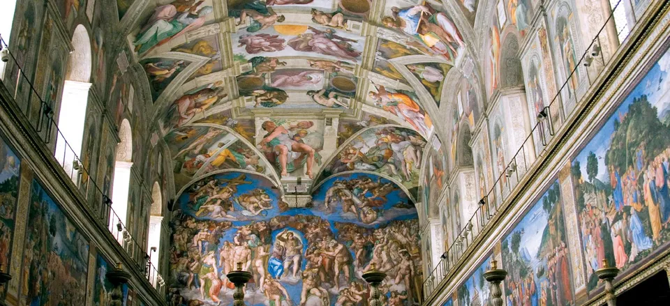  The Sistine Chapel's frescoed walls and ceiling 