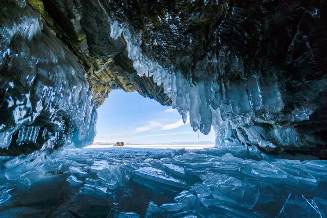 An image of an ice cave on the Lake Baikal in Russia