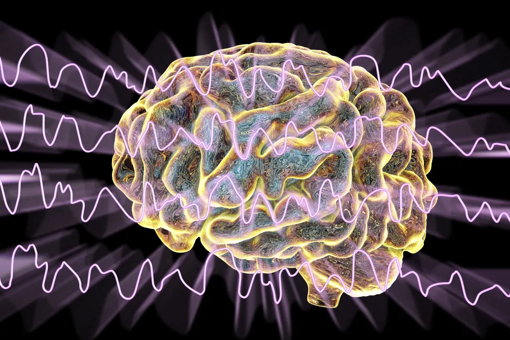 Computer illustration of a brain and brain waves