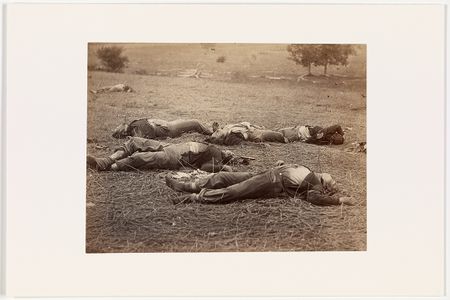 The title of Gardner's photograph (taken with Timothy O'Sullivan) Field Where General Reynolds Fell, Gettysburg, July 1863 was added later to capitalize on the famous general's heroism.
