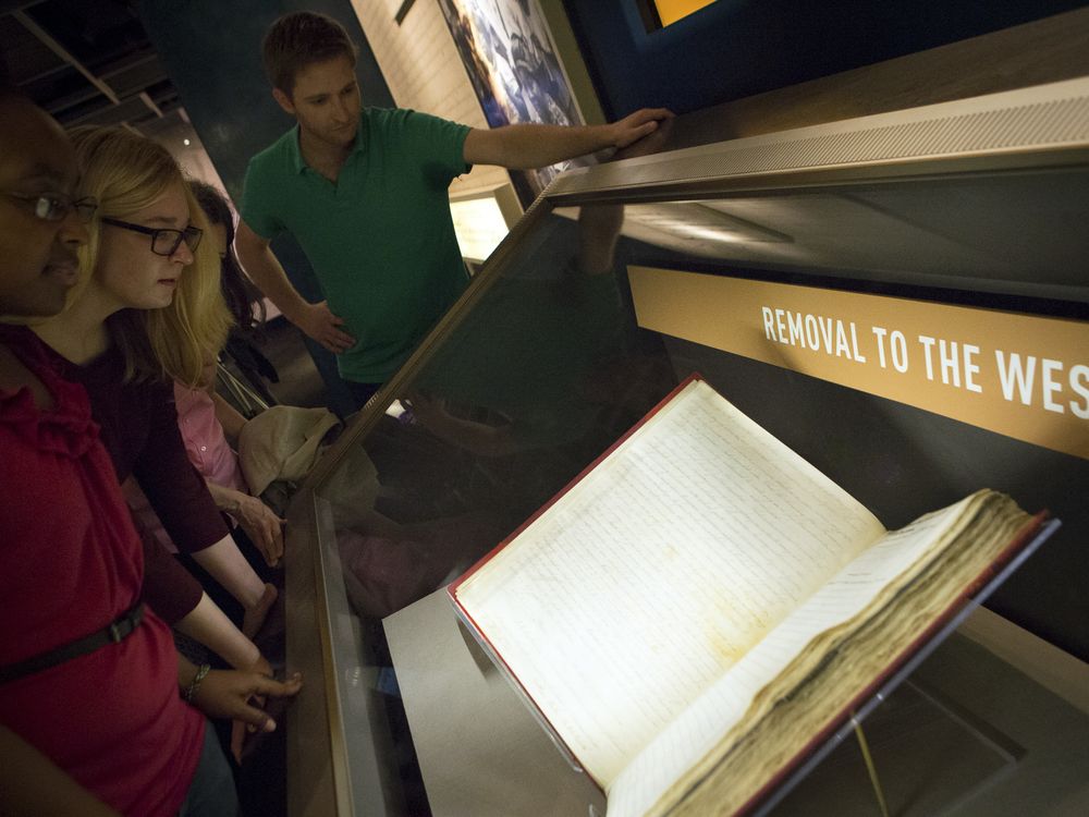 Visitors to the National Archives in Washington, D.C., viewing the Removal Act of 1830. Photo for the National Archives by Jessica Deibert