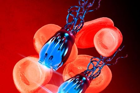 In an illustration unrelated to the study from the University of California, one kind of nano-bot is depicted in the bloodstream. 
