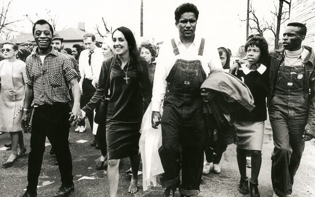 Joan Baez with James Baldwin and James Forman