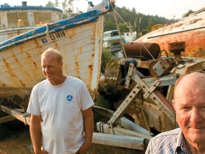 Scrapped fishing boats in Fort Bragg