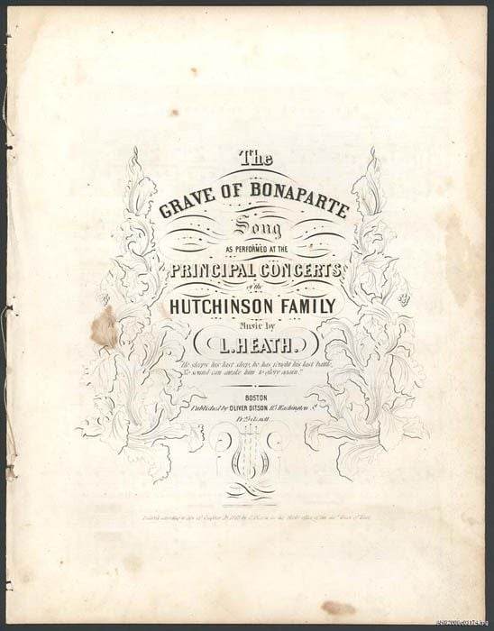 Cover of sheet music for "The Grave of Bonaparte"