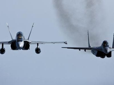 F/A-18D Hornets and Russian-built MiG-29s