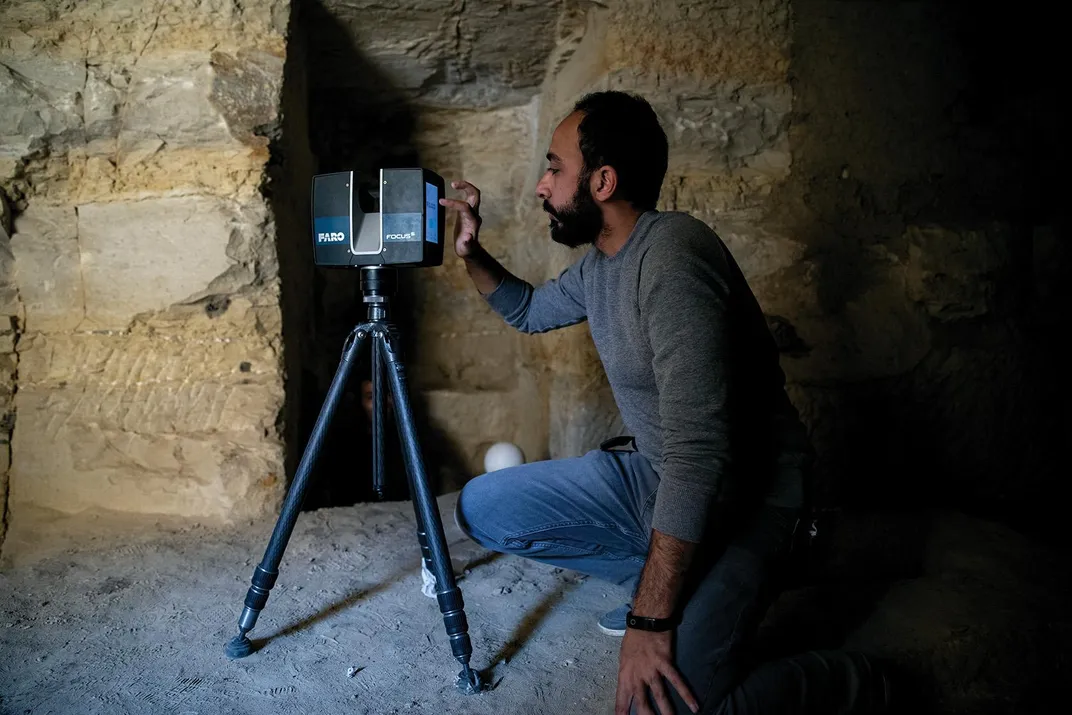 An engineer from Cairo’s Ain Shams University uses a Lidar scanner