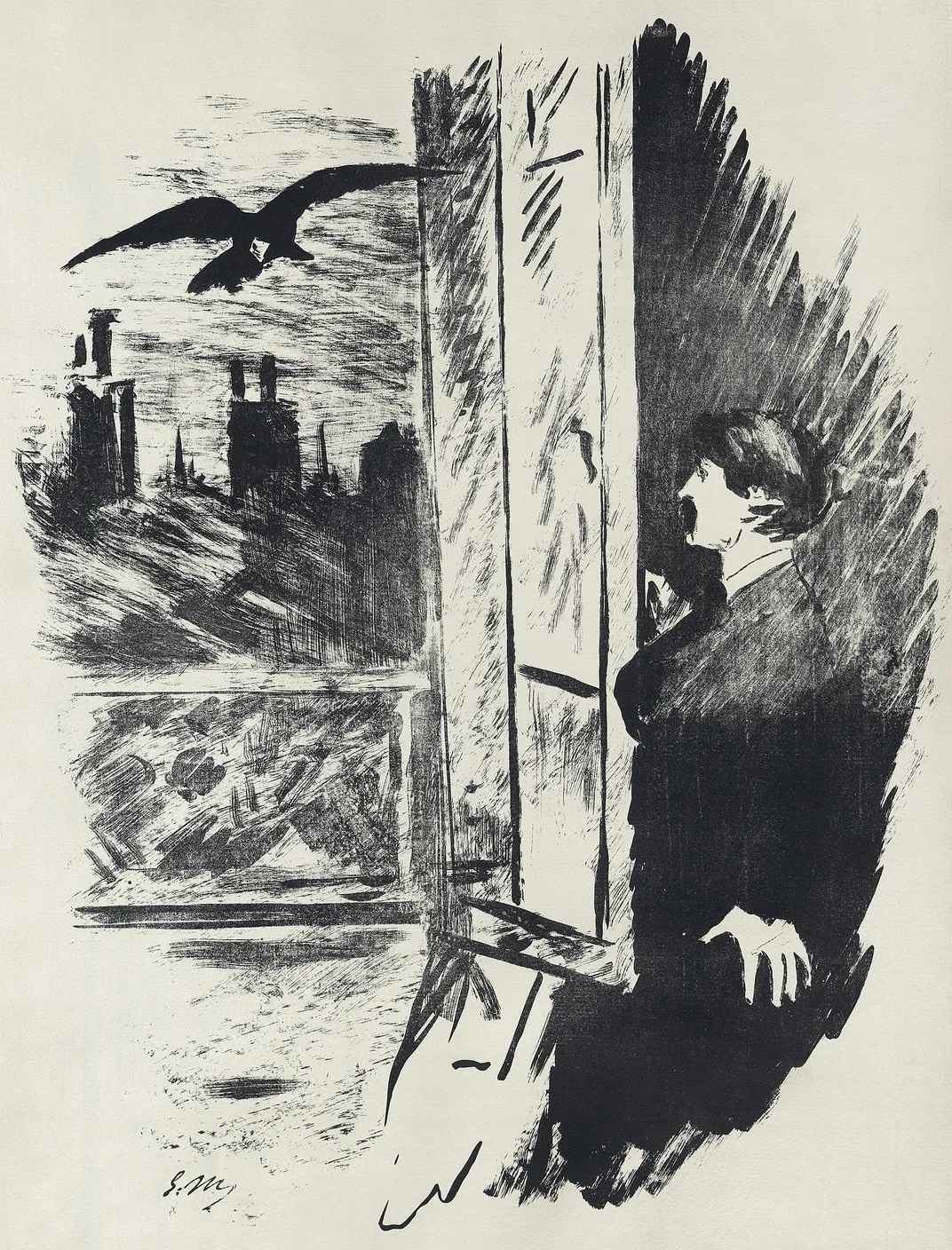 An illustration of "The raven" By Édouard Manet