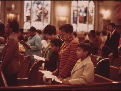 Worshippers at Holy Angel Catholic Church on Chicago’s South Side, in October, 1973.