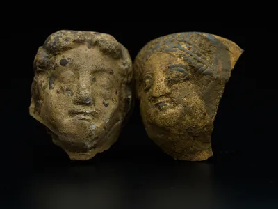 Some of the ancient Roman decorative pottery pieces uncovered at the archaeological site in England.
