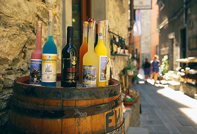 Wine bottles Cinque Terre Italy