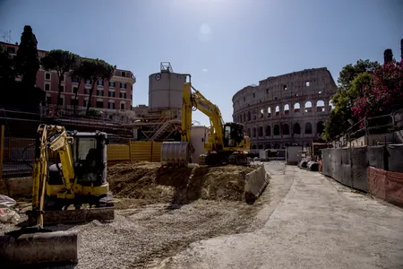 Construction workers at the site of the new&nbsp;Metro C subway line in Rome