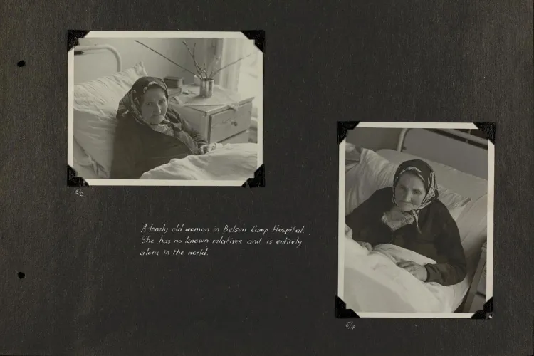 Photographs of an elderly Holocaust survivor from an album documenting the Jewish Relief Unit&#39;s activities in Germany after World War II