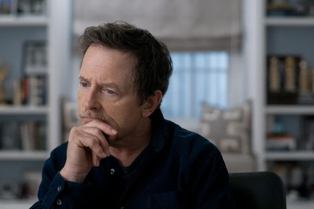 Michael J. Fox resting his chin on his hand