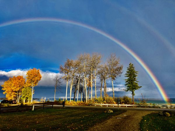 Fall rainbow over Grand Traverse Bay thumbnail