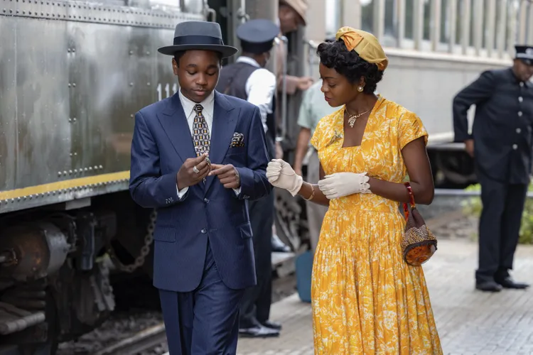 Jalyn Hall (left) as Emmett Till and Danielle Deadwyler (right) as Mamie Till-Mobley