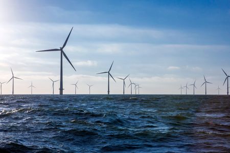 The world's first large scale offshore wind farm in Denmark. The 80 turbine installation was completed in December 2002.