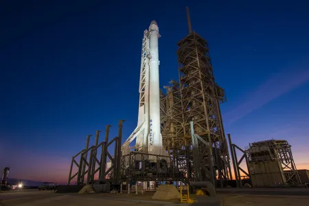 The Falcon 9, with Dragon cargo capsule on top, at launch pad 39A on Thursday.