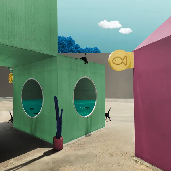 I really love the surreal world! I use photography as a medium to express my imagination into pictures. The cats are desperately trying to catch fish, but they don't know how to knock down the door to get in the room.