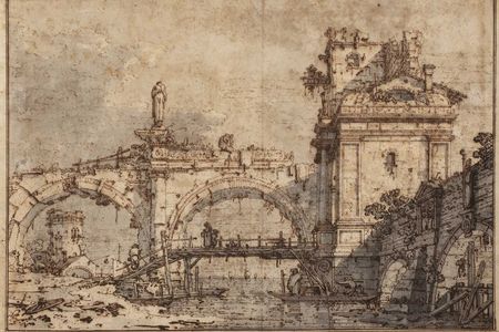 Canaletto's&nbsp;capriccio of a ruined Renaissance arcade and pavilion by a waterway