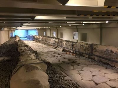 This Roman road is part of a newly opened McDonalds. 
