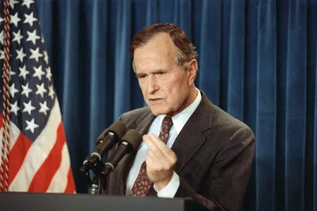 President George H.W. Bush at the White House on January 12, 1991, the day Congress voted to authorize the Persian Gulf War. 