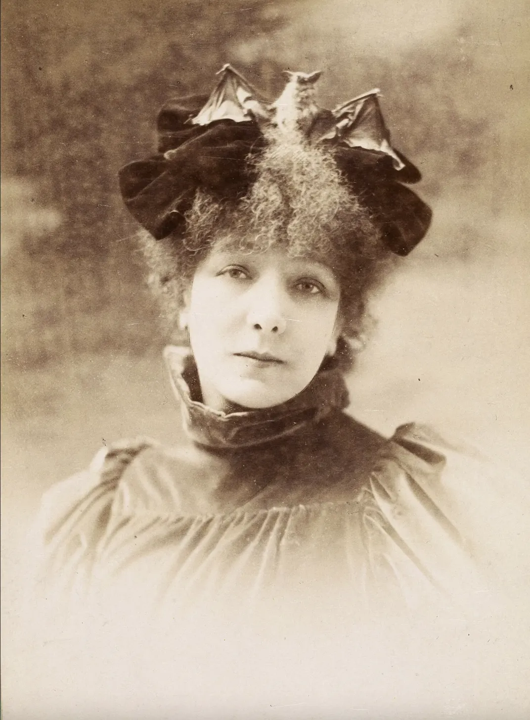Bernhardt wearing a bat hat around 1899 or 1900