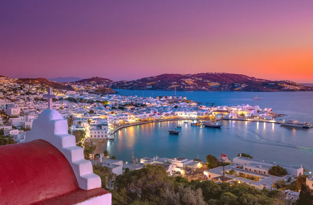 Dusk at Mykonos harbor