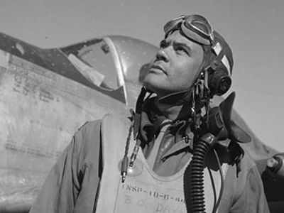 In March 1945, Colonel Benjamin O. Davis was commander of the U.S. Army Air Forces 332nd Fighter Group (better known as the Tuskegee airmen) in Italy. Pilots of the 332nd flew North American P-51 Mustangs as fighter escorts for Allied bombers. After the war, Davis would become the first black general in the U.S. Air Force.