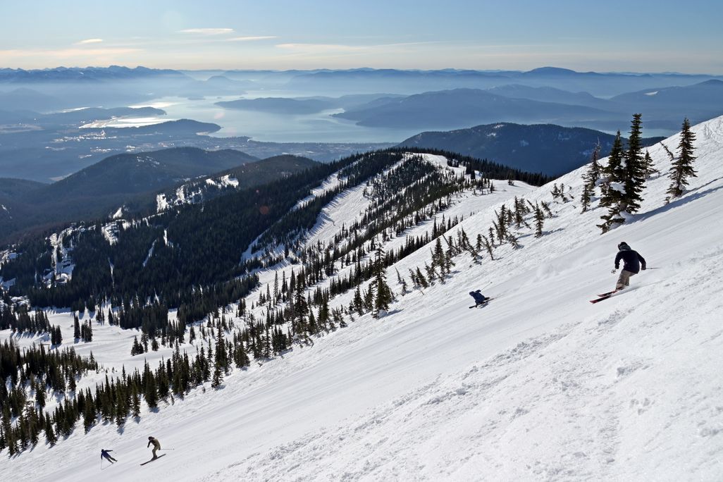 Ski slopes with big lake in the background