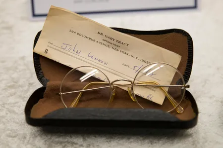 Among the artifacts was a pair of John Lennon's glasses, complete with his optometrist's prescription.