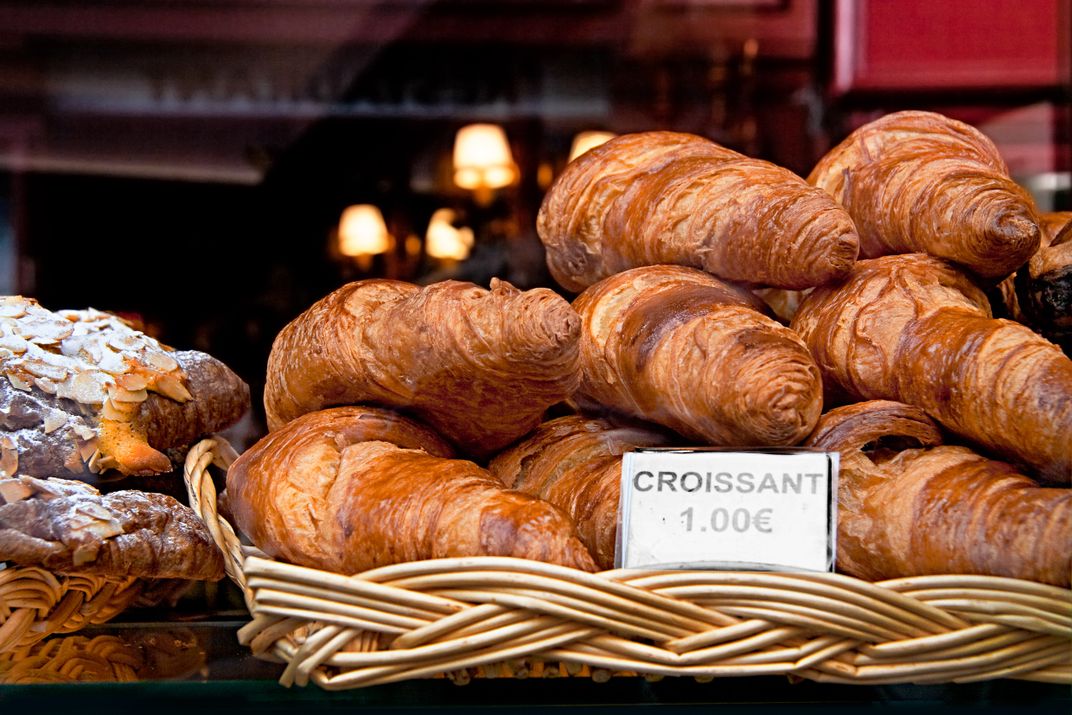 Croissants for sale in a Paris boulangerie