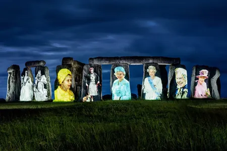 Images from eight decades of the queen&rsquo;s life&nbsp;were projected onto the megaliths this week.