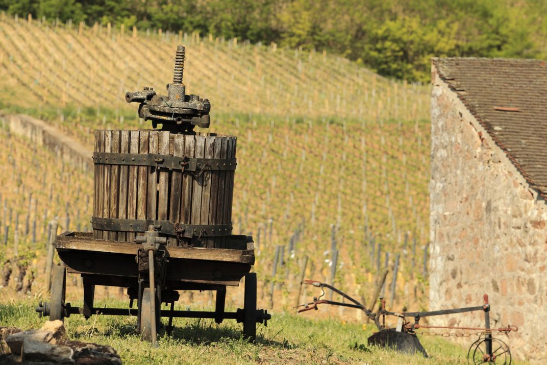 An old wooden grape press in Burgundy