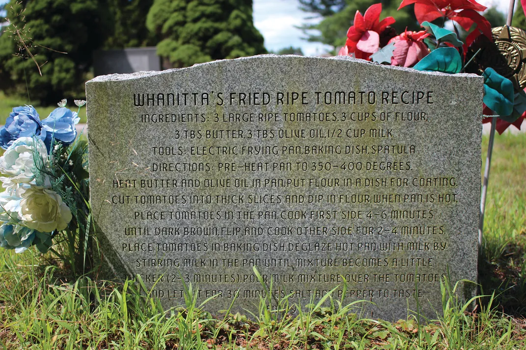 Fried tomato recipe on a headstone