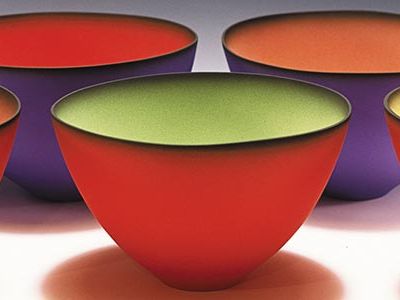 Ceramist Emily Rossheim uses luminescent underglazes to make her bowls shimmer.