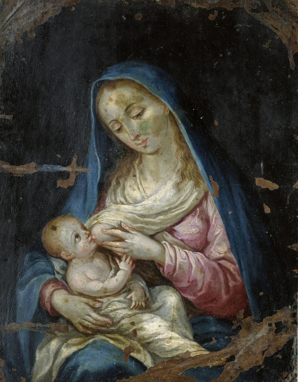 An oil painting of a woman breastfeeding a baby.