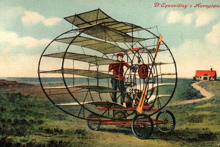 Postcard of the Marquis d'Equevilley-Montjustin's 1907/1908 multiplane.
