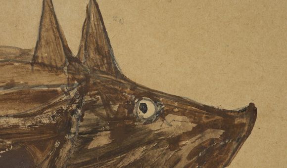 Detail of Bill Traylor’s Untitled (Brown Pig), April 1940, pencil and opaque watercolor on paperboard, Smithsonian American Art Museum, The Margaret Z. Robson Collection, Gift of John E. and Douglas O. Robson, 2016.38.70