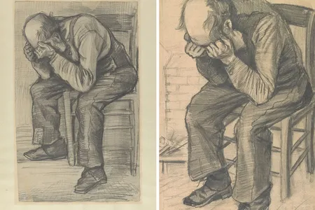 The newly authenticated sketch (left) and the final drawing, titled Worn Out (right)