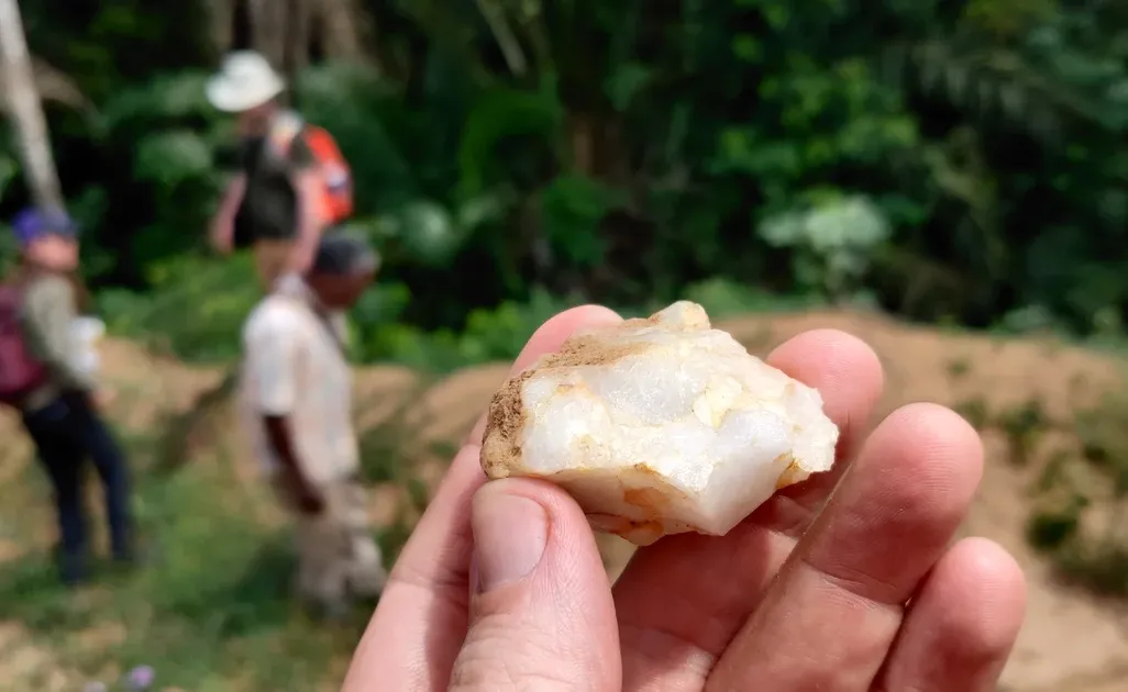 Small stone tool held in a person's fingers