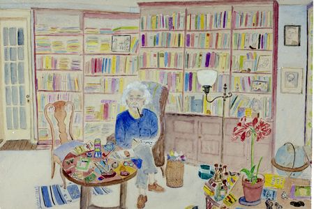 Plunguian’s watercolor of Einstein in his Princeton office (Courtesy of Smithsonian Institution Archives)
