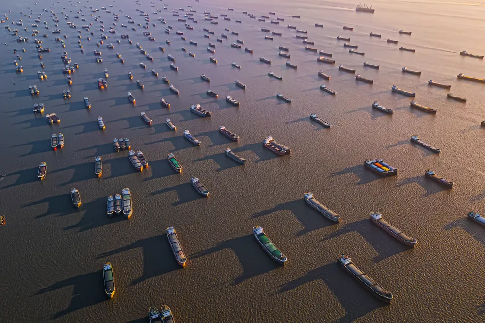 Thousands of ships are anchored on the shores of the Bay of Bengal.