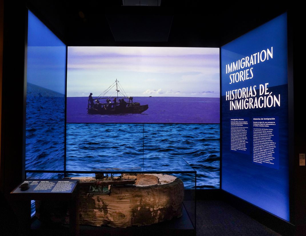 Makeshift Cuban raft in a display on immigration