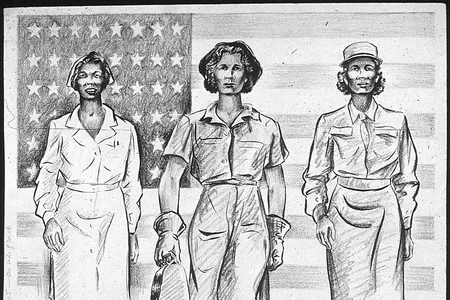 This image, entitled "Doing Their Share, Too," celebrated the war work of black women.